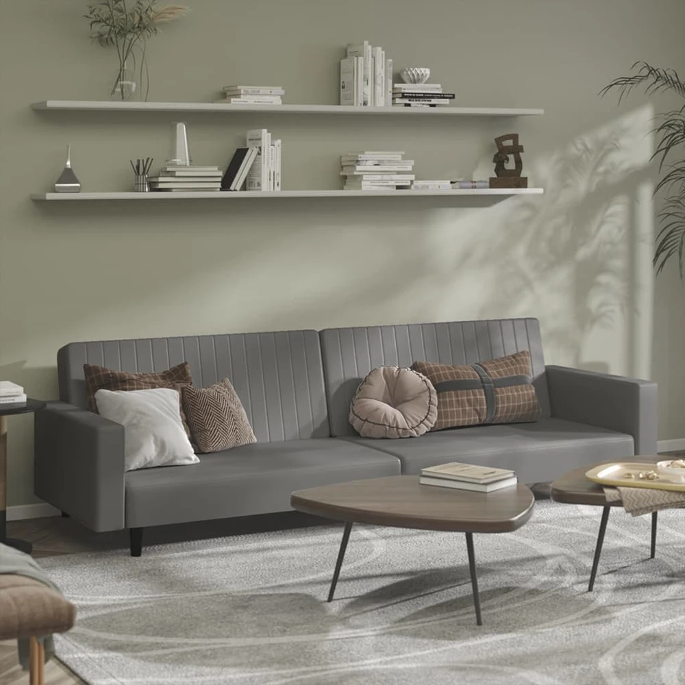 Dvivietė sofa-lova, pilkos spalvos, dirbtinė oda