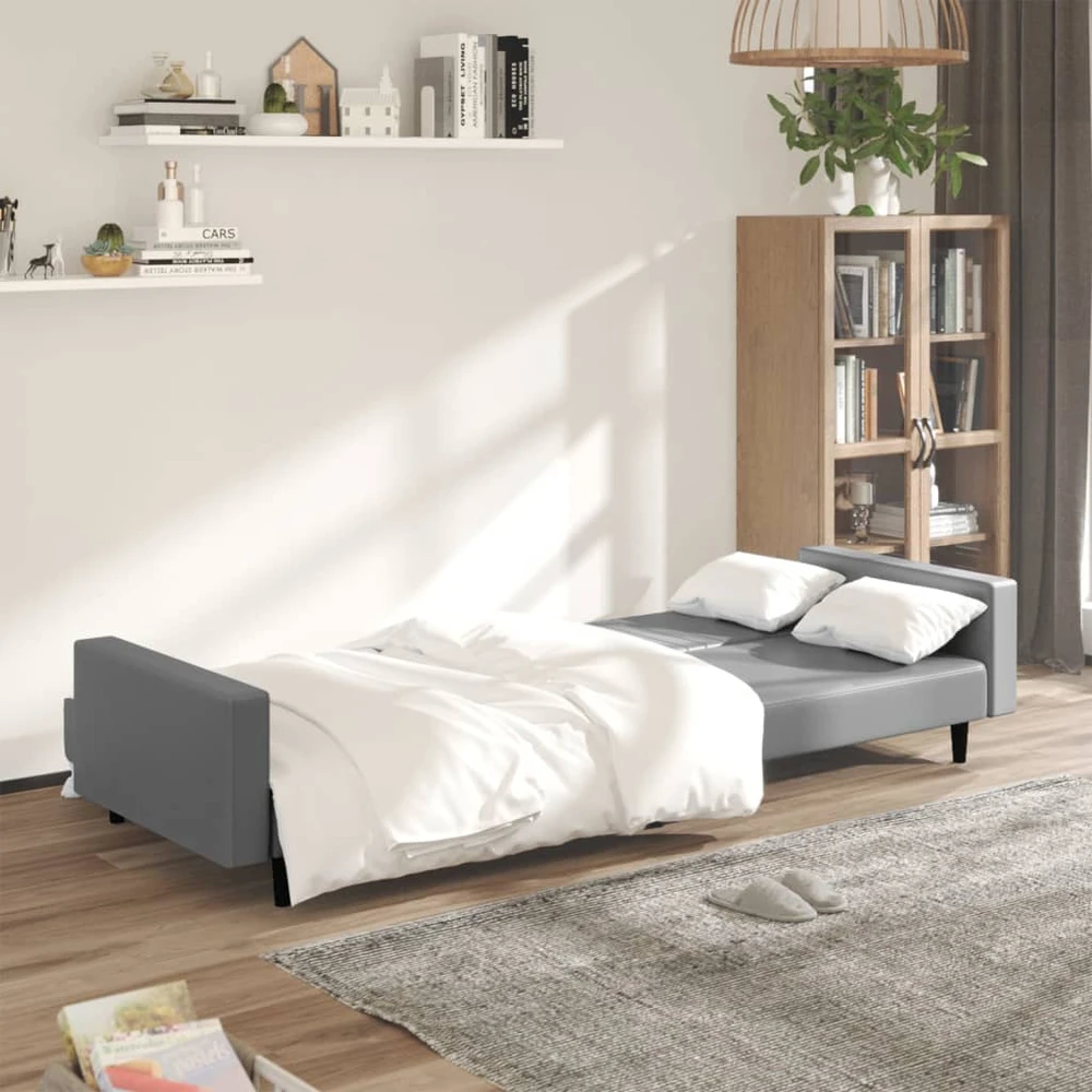 Dvivietė sofa-lova, pilkos spalvos, dirbtinė oda