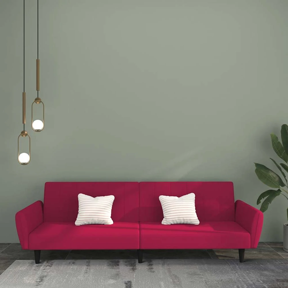 Dvivietė sofa-lova, raudonojo vyno spalvos, aksomas