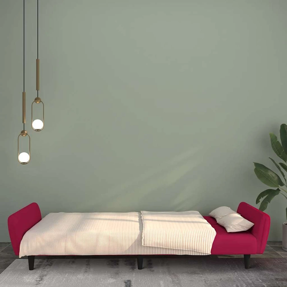 Dvivietė sofa-lova, raudonojo vyno spalvos, aksomas