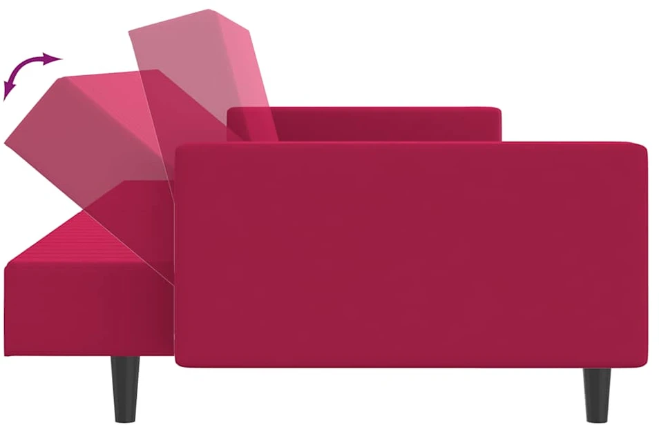 Dvivietė sofa-lova, raudonojo vyno spalvos, aksomas