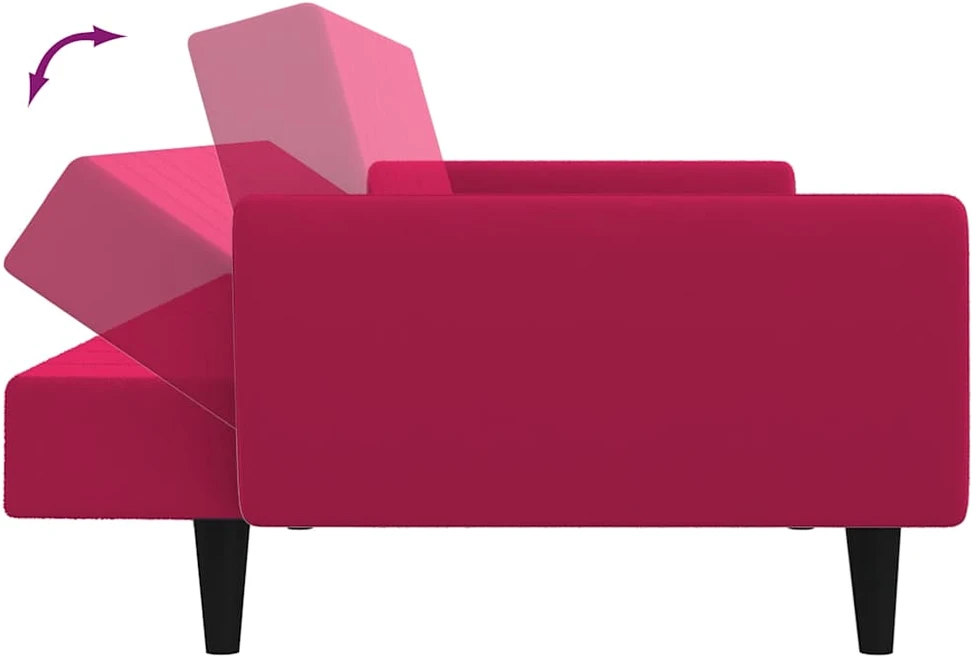 Dvivietė sofa-lova, raudonojo vyno spalvos, aksomas