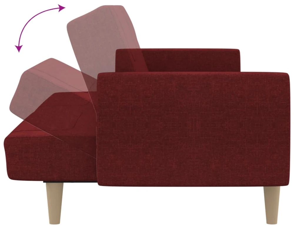 Dvivietė sofa-lova, raudonojo vyno spalvos, audinys