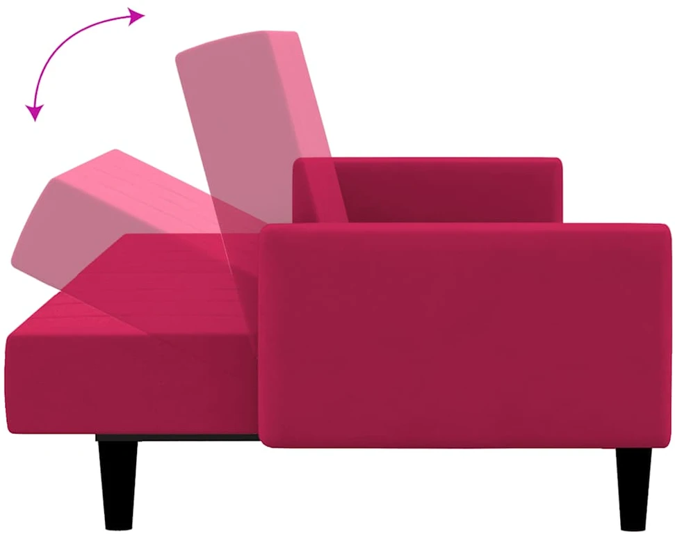 Dvivietė sofa-lova, raudonojo vyno spalvos, aksomas