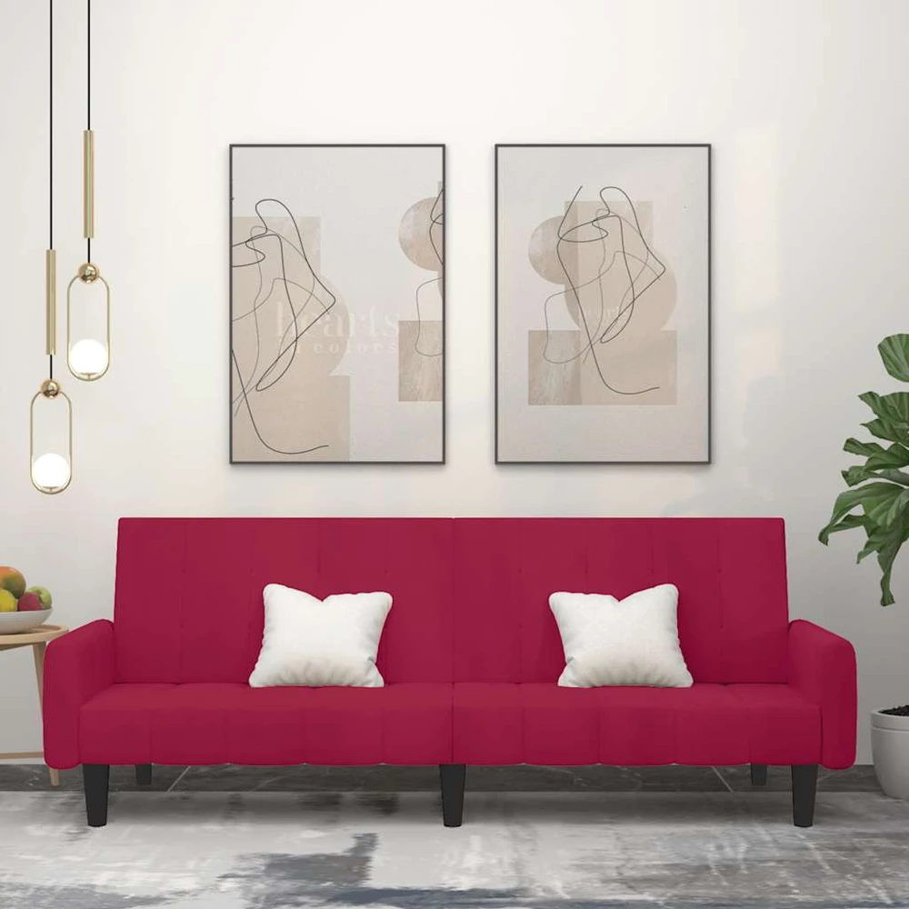 Dvivietė sofa-lova, raudonojo vyno spalvos, aksomas