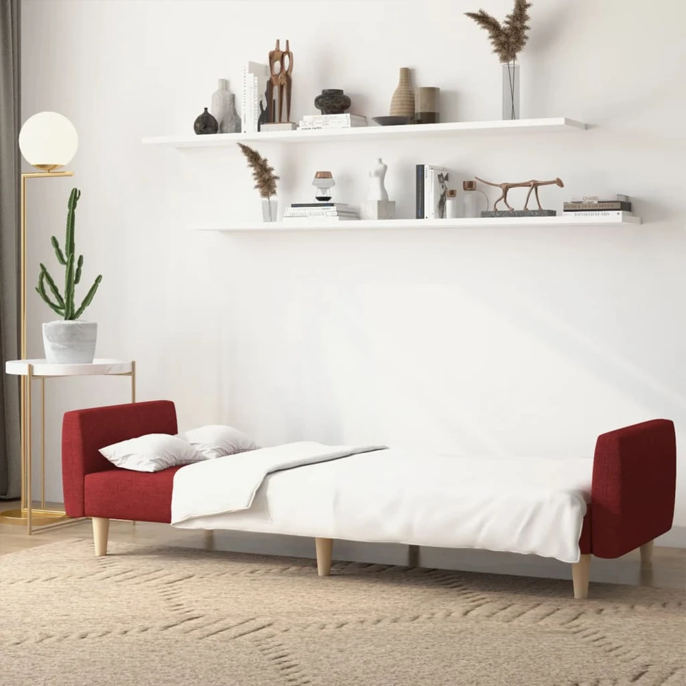 Dvivietė sofa-lova, raudonojo vyno spalvos, audinys