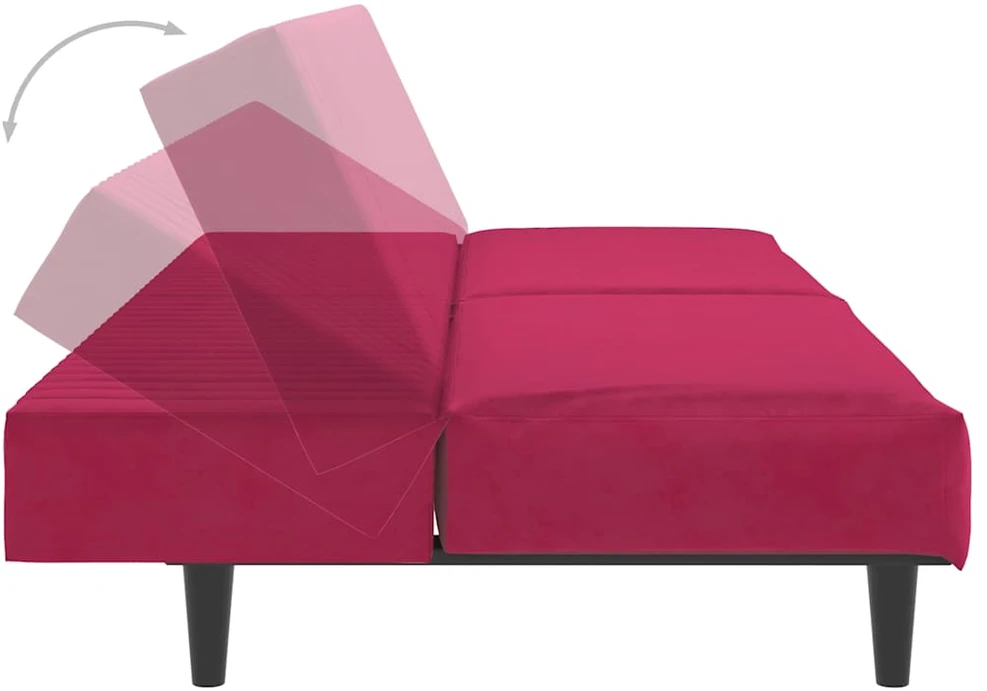 Dvivietė sofa-lova, raudonojo vyno spalvos, aksomas