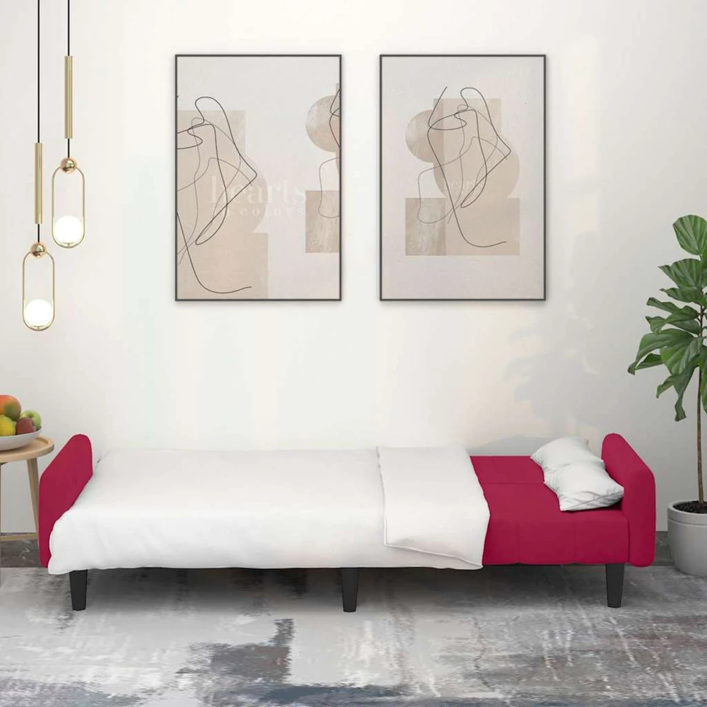 Dvivietė sofa-lova, raudonojo vyno spalvos, aksomas