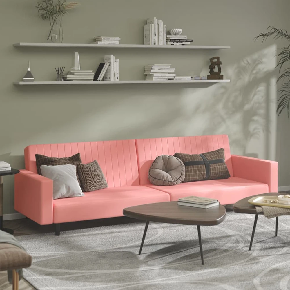 Dvivietė sofa-lova, rožinės spalvos, aksomas
