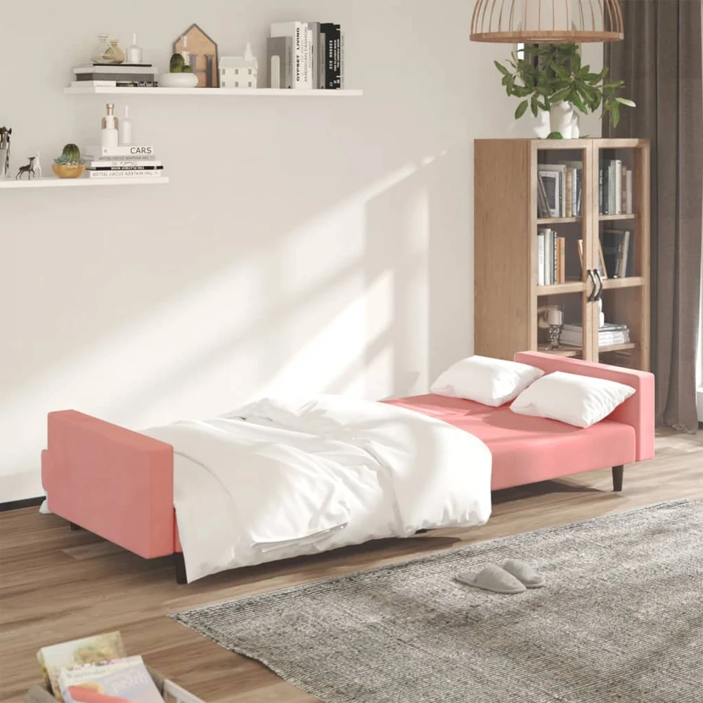 Dvivietė sofa-lova, rožinės spalvos, aksomas