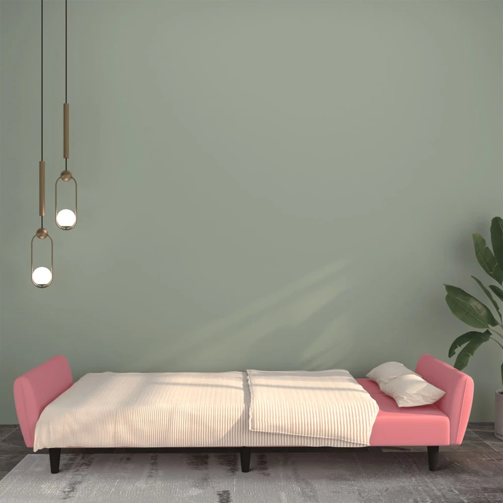 Dvivietė sofa-lova, rožinės spalvos, aksomas