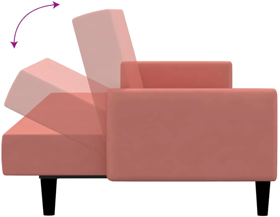 Dvivietė sofa-lova, rožinės spalvos, aksomas