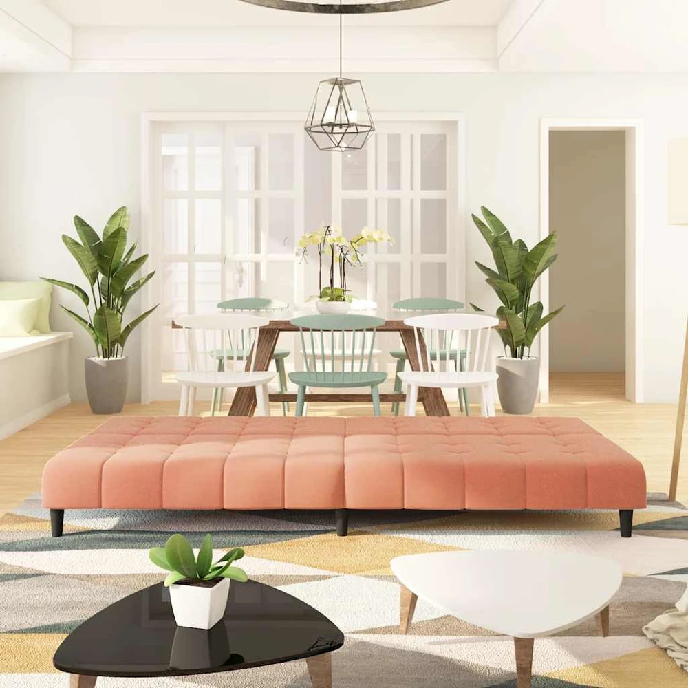 Dvivietė sofa-lova, rožinės spalvos, aksomas