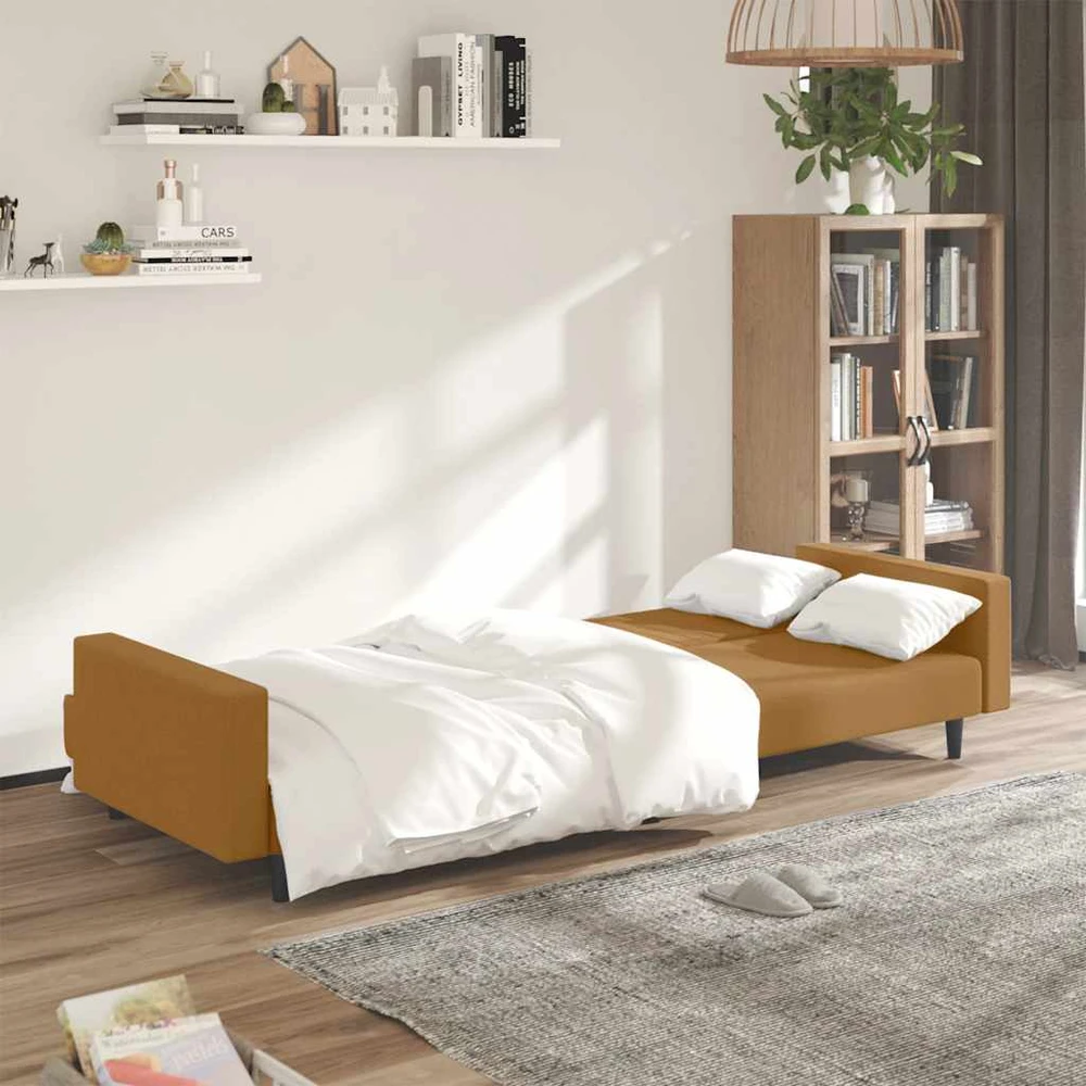 Dvivietė sofa-lova, rudos spalvos, aksomas