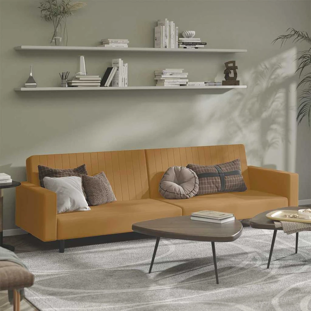 Dvivietė sofa-lova, rudos spalvos, aksomas