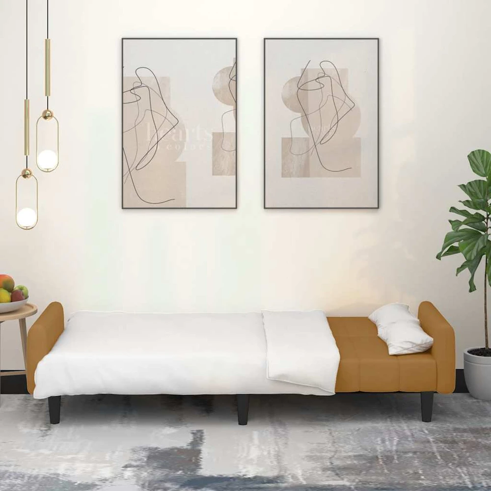 Dvivietė sofa-lova, rudos spalvos, aksomas