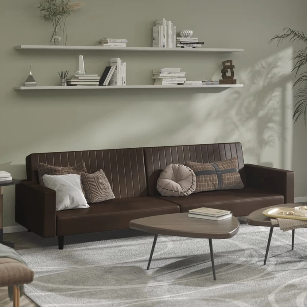 Dvivietė sofa-lova, rudos spalvos, dirbtinė oda