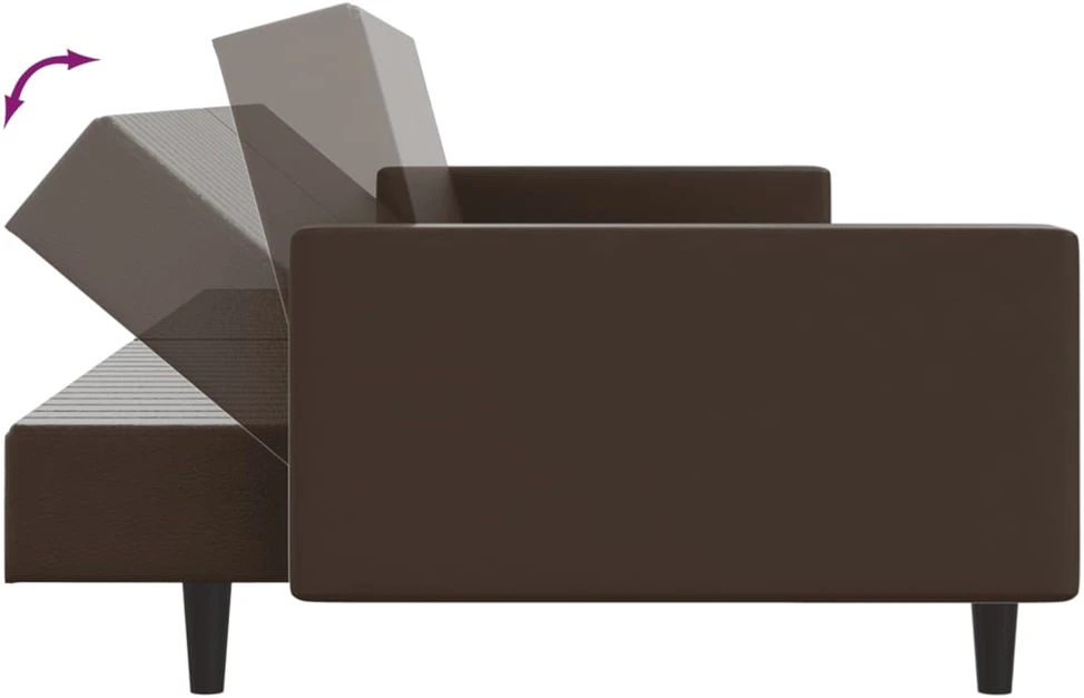 Dvivietė sofa-lova, rudos spalvos, dirbtinė oda