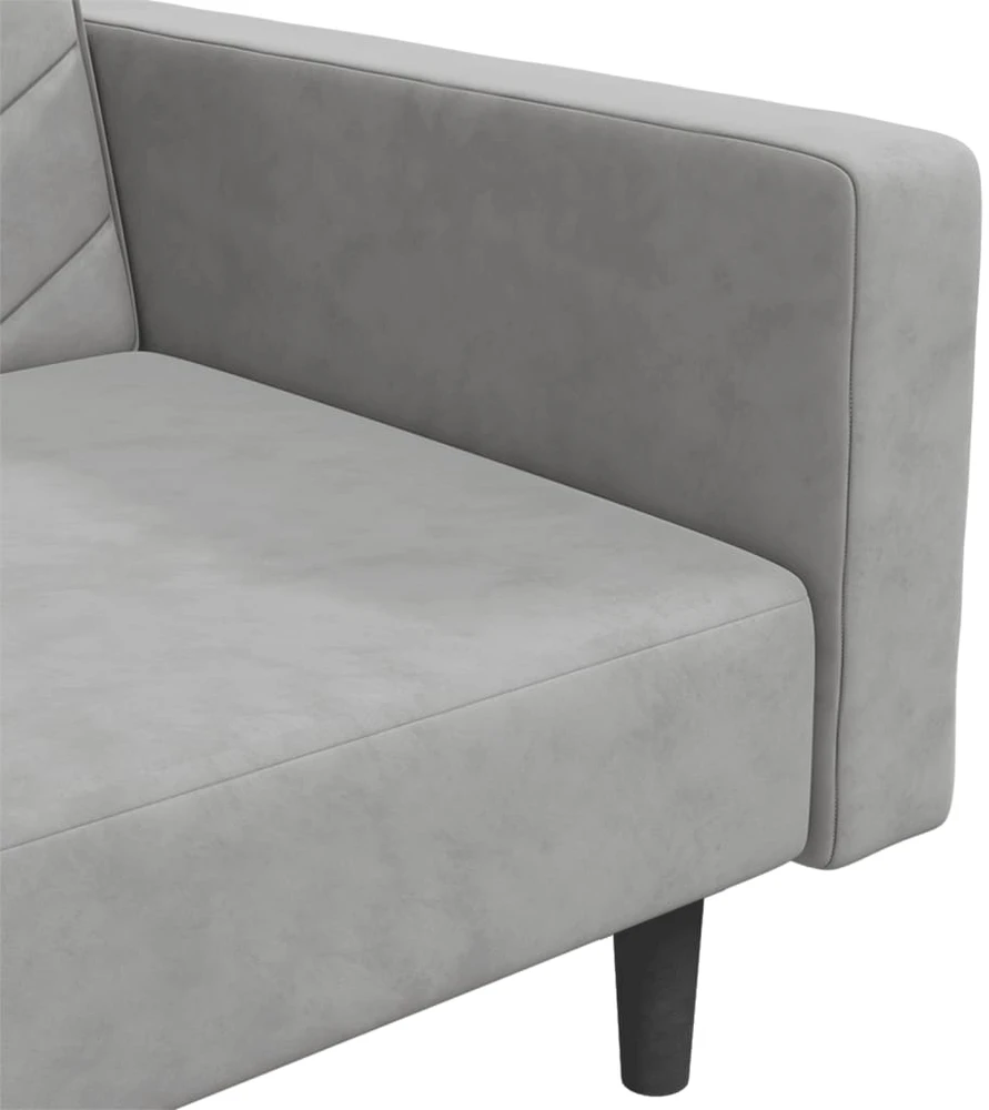 Dvivietė sofa-lova su dvejomis pagalvėmis, pilka, aksomas