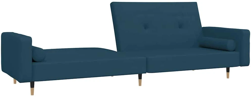Dvivietė sofa-lova su dvejomis pagalvėmis, mėlyna, aksomas