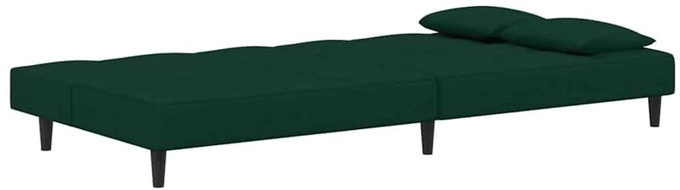 Dvivietė sofa-lova su dvejomis pagalvėmis, žalia, aksomas