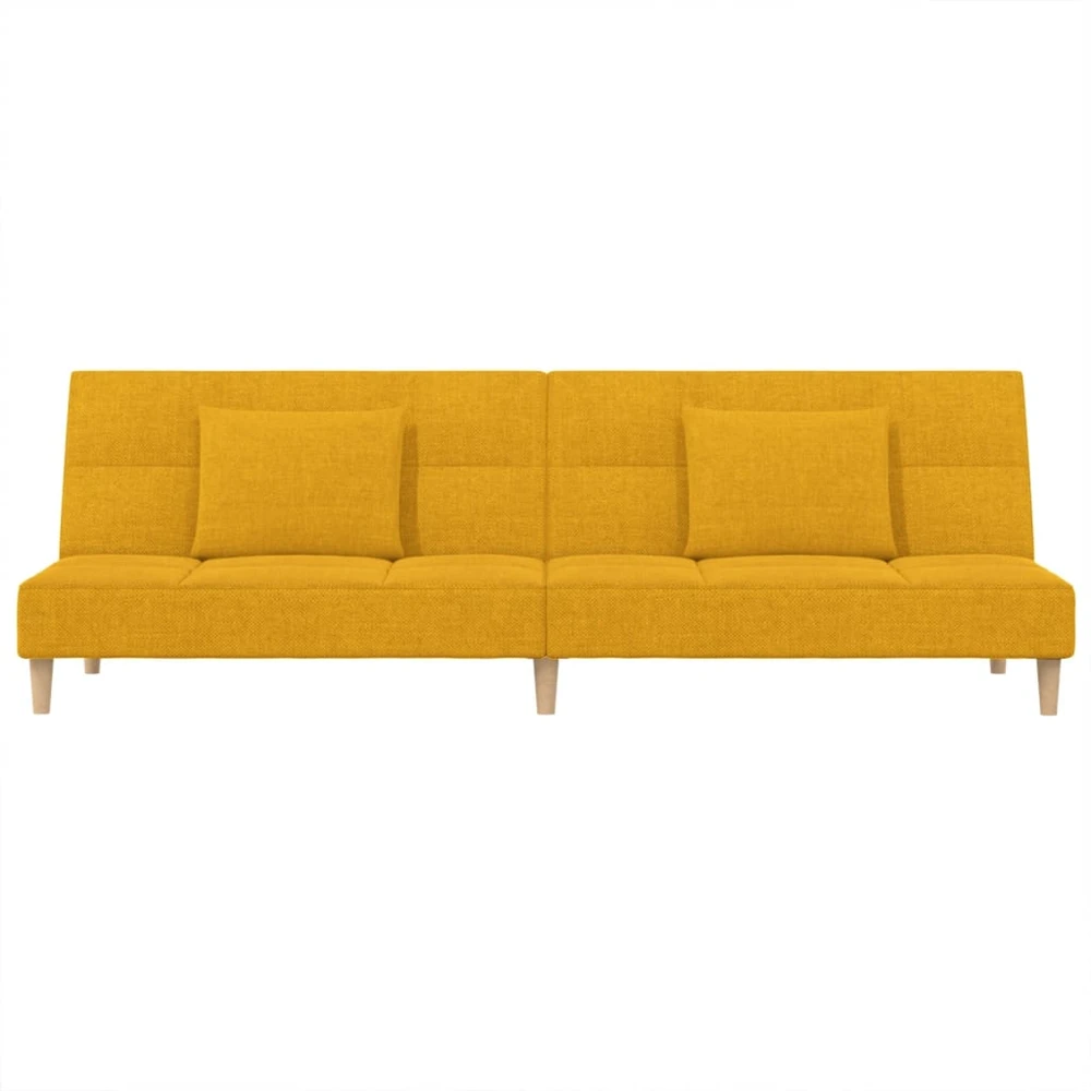 Dvivietė sofa-lova su dvejomis pagalvėmis, geltona, audinys
