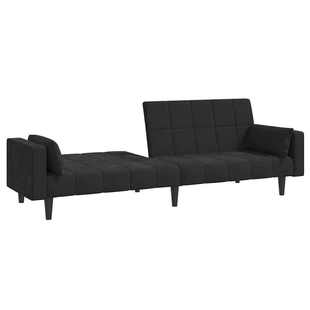 Dvivietė sofa-lova su dvejomis pagalvėmis, juoda, aksomas