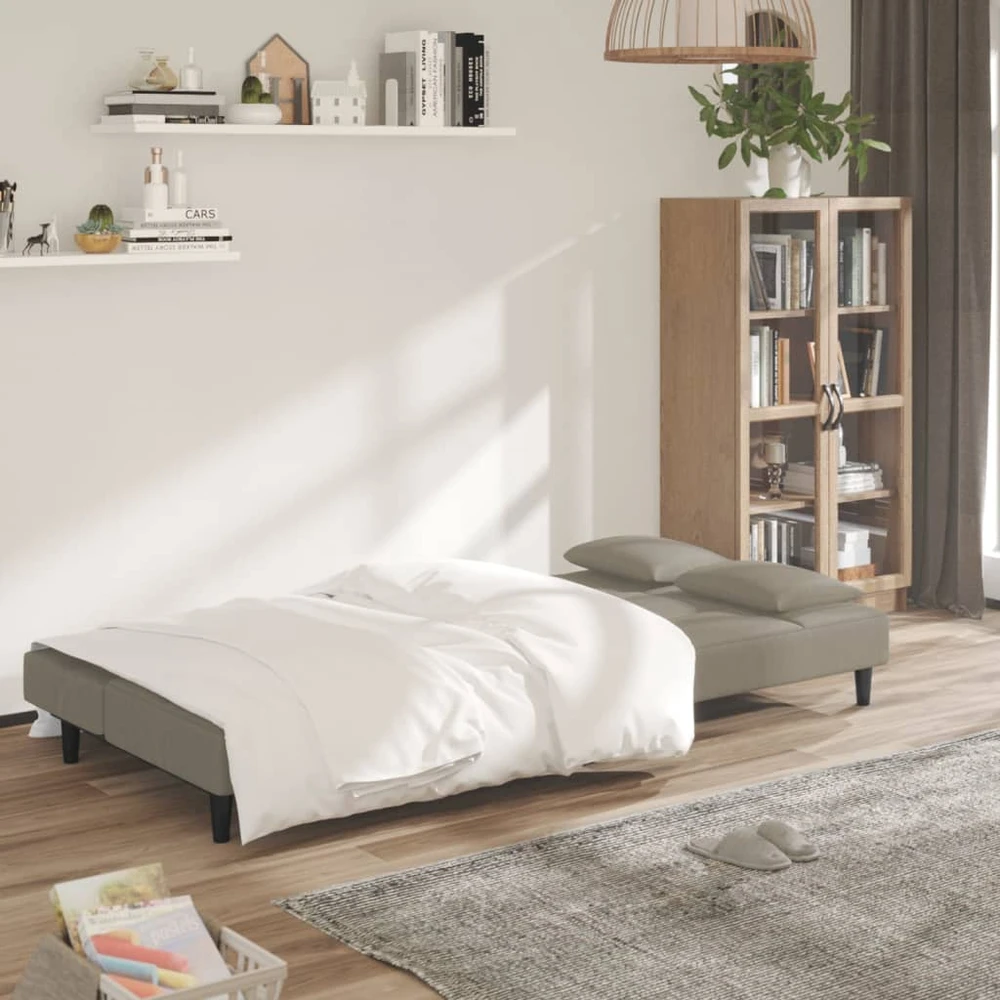 Dvivietė sofa-lova su dvejomis pagalvėmis, pilka, aksomas