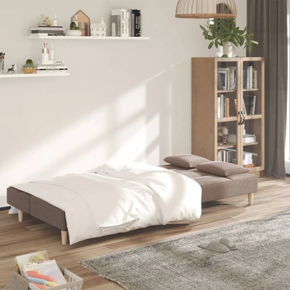 Dvivietė sofa-lova su dvejomis pagalvėmis, taupe, audinys