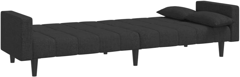 Dvivietė sofa-lova su dvejomis pagalvėmis, juoda, audinys