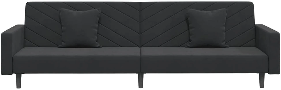 Dvivietė sofa-lova su dvejomis pagalvėmis, juoda, aksomas