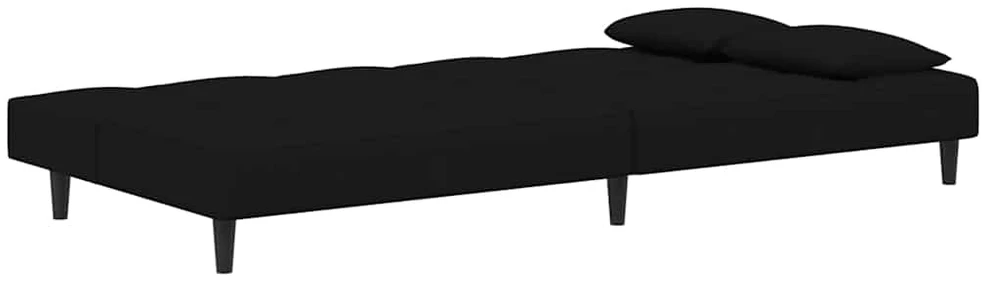 Dvivietė sofa-lova su dvejomis pagalvėmis, juoda, aksomas
