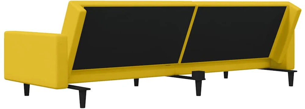 Dvivietė sofa-lova su dvejomis pagalvėmis, geltona, aksomas