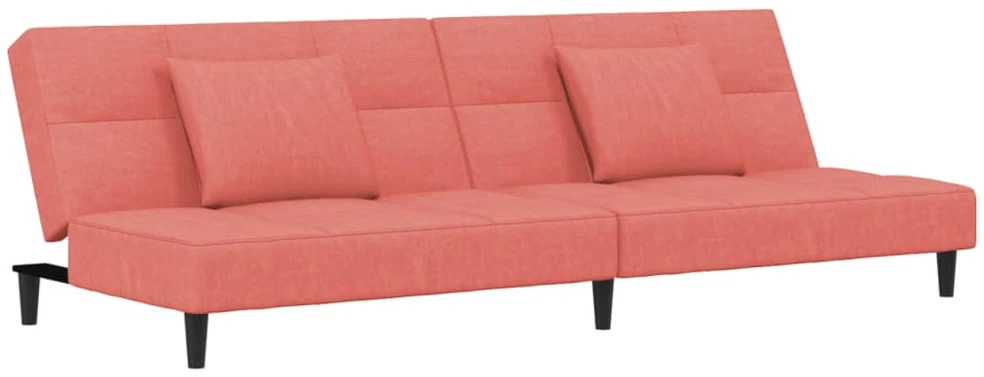 Dvivietė sofa-lova su dvejomis pagalvėmis, rožinė, aksomas
