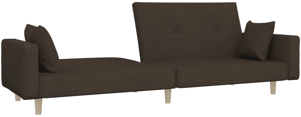 Dvivietė sofa-lova su dvejomis pagalvėmis, ruda, audinys