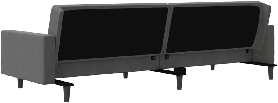 Dvivietė sofa-lova su dvejomis pagalvėmis, pilka, aksomas