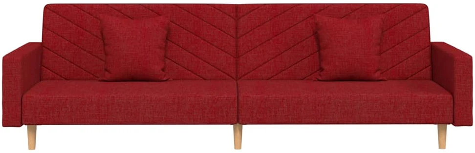Dvivietė sofa-lova su dvejomis pagalvėmis, vyno, audinys