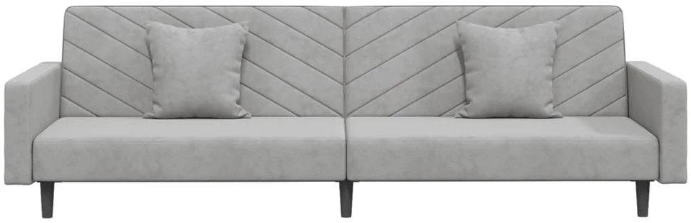 Dvivietė sofa-lova su dvejomis pagalvėmis, pilka, aksomas