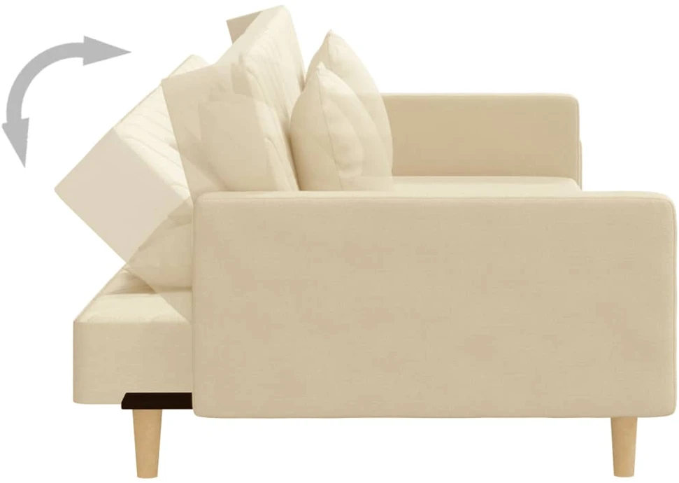 Dvivietė sofa-lova su dvejomis pagalvėmis, kreminė, audinys