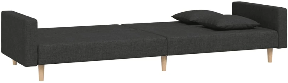 Dvivietė sofa-lova su dvejomis pagalvėmis, juoda, audinys