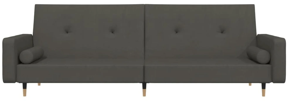Dvivietė sofa-lova su dvejomis pagalvėmis, pilka, aksomas