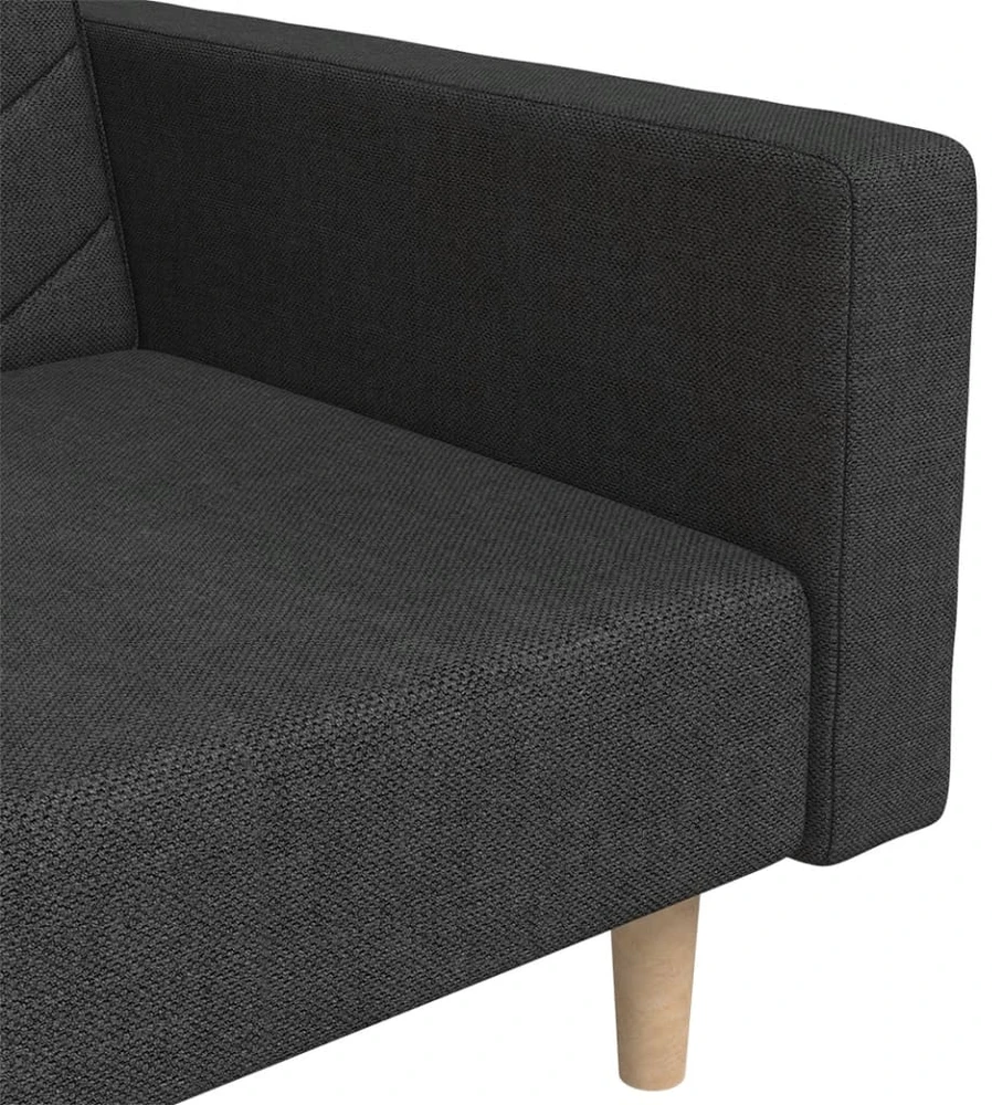 Dvivietė sofa-lova su dvejomis pagalvėmis, juoda, audinys