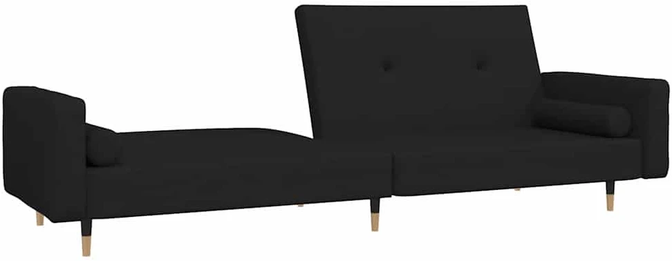 Dvivietė sofa-lova su dvejomis pagalvėmis, juoda, aksomas