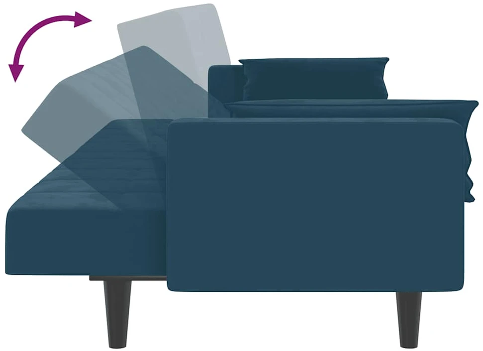 Dvivietė sofa-lova su dvejomis pagalvėmis, mėlyna, aksomas