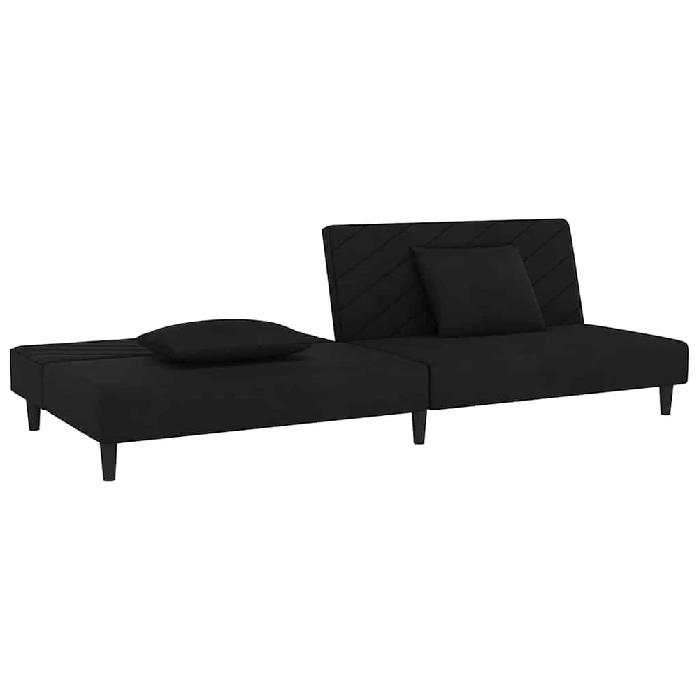 Dvivietė sofa-lova su dvejomis pagalvėmis, juoda, aksomas