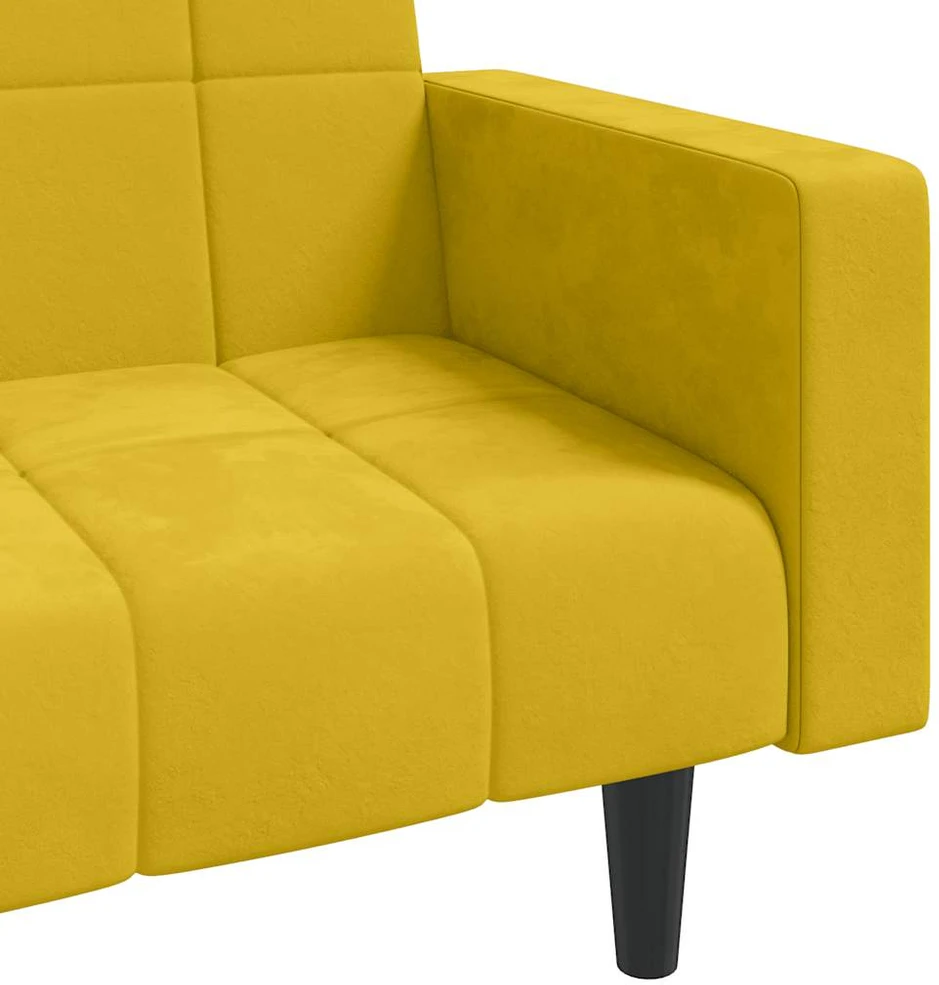 Dvivietė sofa-lova su dvejomis pagalvėmis, geltona, aksomas