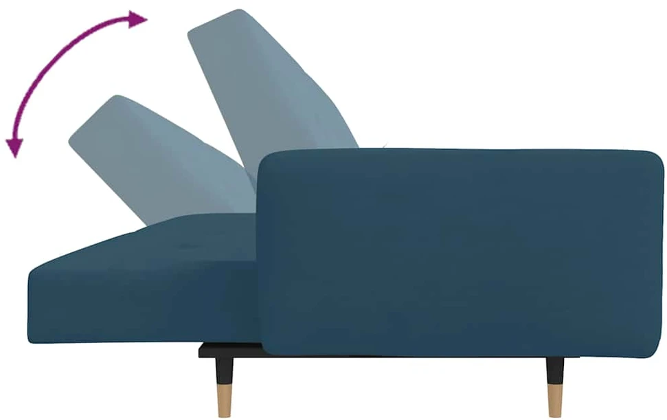 Dvivietė sofa-lova su dvejomis pagalvėmis, mėlyna, aksomas