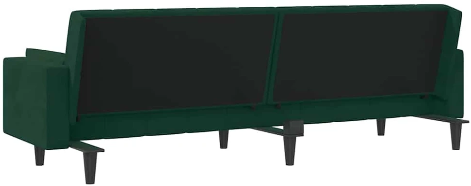 Dvivietė sofa-lova su dvejomis pagalvėmis, žalia, aksomas