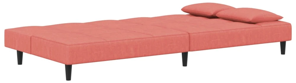 Dvivietė sofa-lova su dvejomis pagalvėmis, rožinė, aksomas