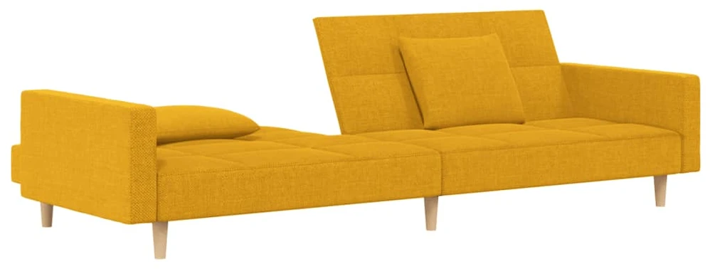 Dvivietė sofa-lova su dvejomis pagalvėmis, geltona, audinys